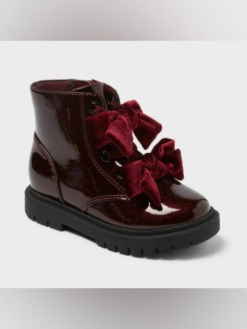 NWT | Cat & Jack Estes Shimmer Combat Boots Bow Details | Girls Size 5